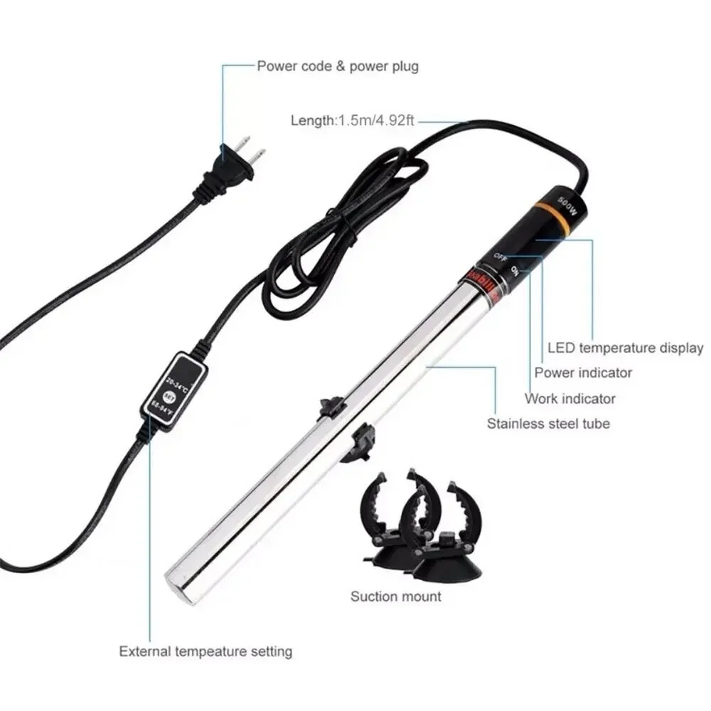 500w Anti Explosion Aquarium Heater With Alarm